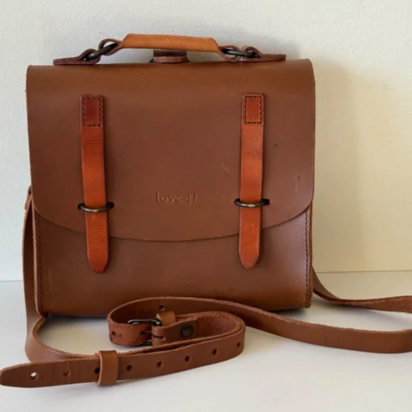 Love 41 Leather Brown Satchel Crossbody Bag Handmade Rustic Purse Rustic - Picture 8 of 15